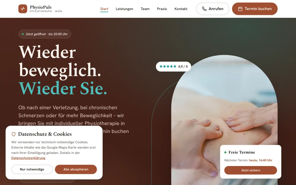Vorschau der Demo-Website von PhysioPuls