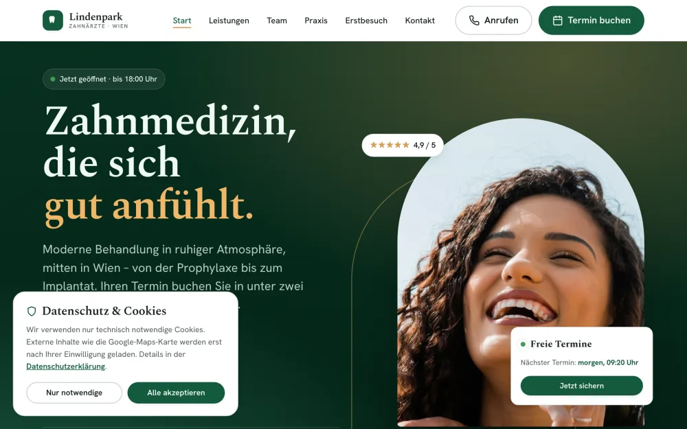 Vorschau der Demo-Website von Zahnärzte am Lindenpark